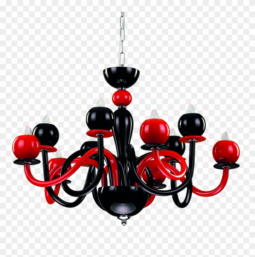 Charming Red And Black Chandelier With 10 Lights - Chandelier Clipart
