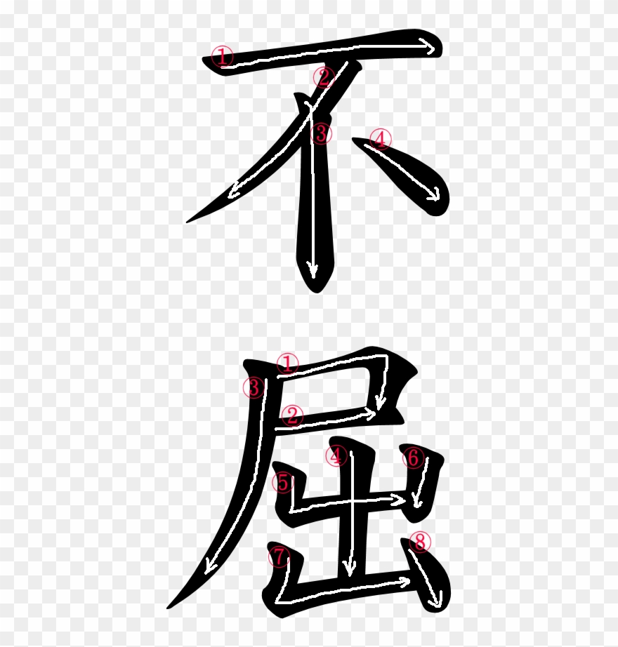 Stroke Order For 不屈 - Fearless Japanese Clipart