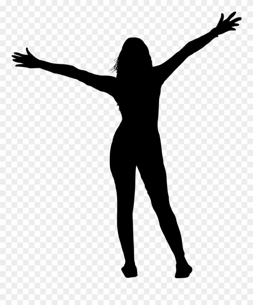 9 People With Hands Up Silhouette - Silhouette Person Arms Up Clipart