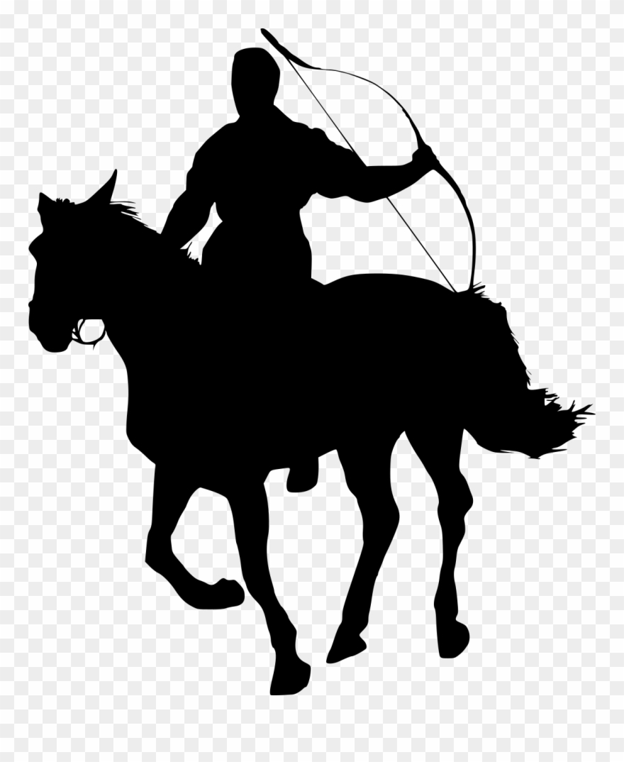 Archery Silhouette - Running Horse And Rider Silhouette Clipart