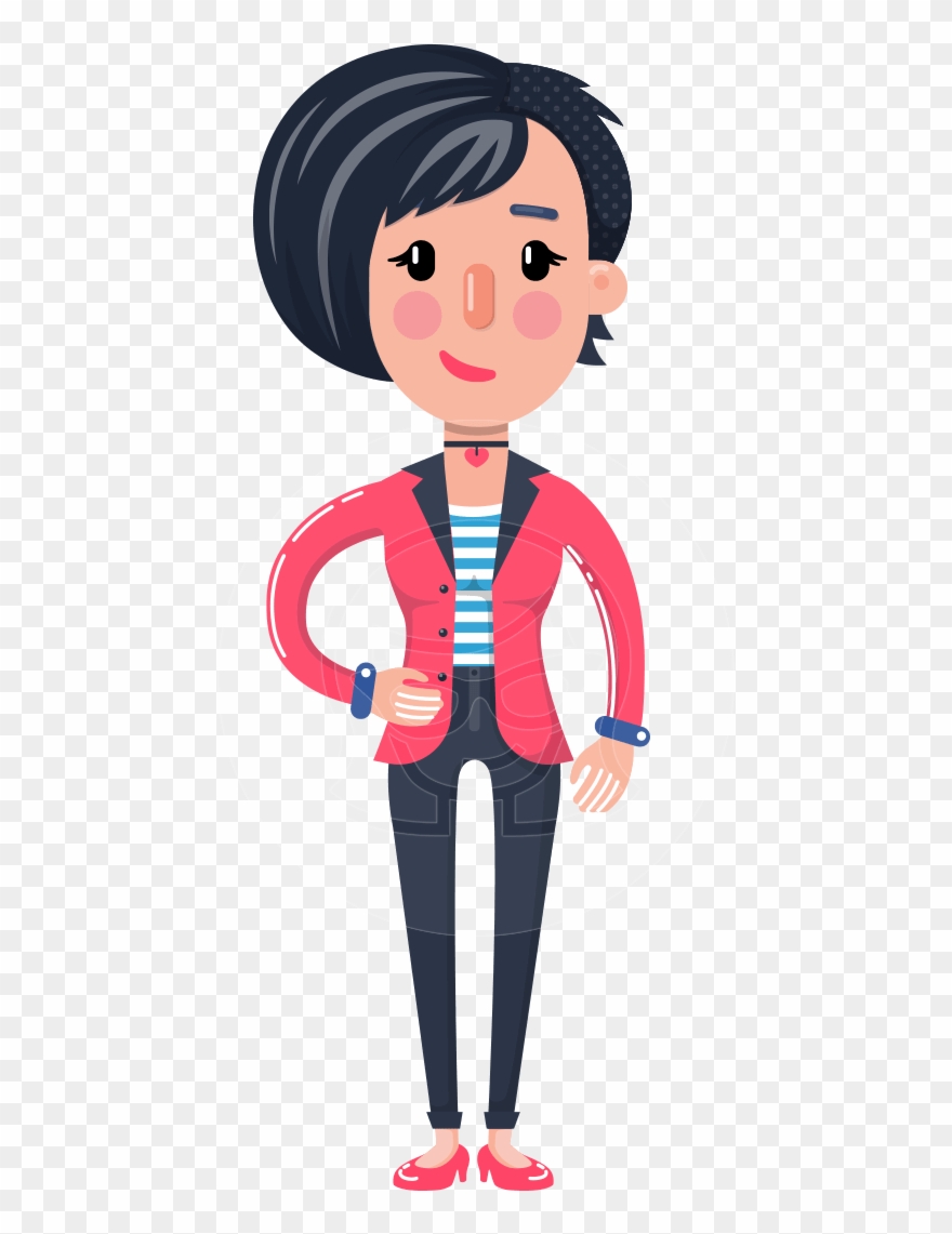 Cartoon Girl With Short Hair Vector Character - Cartoon Clipart