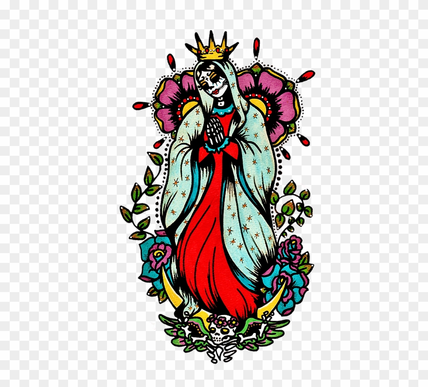 Day Of The Dead Art Virgin Mary Tattoo - Day Of The Dead Virgin Mary Clipart
