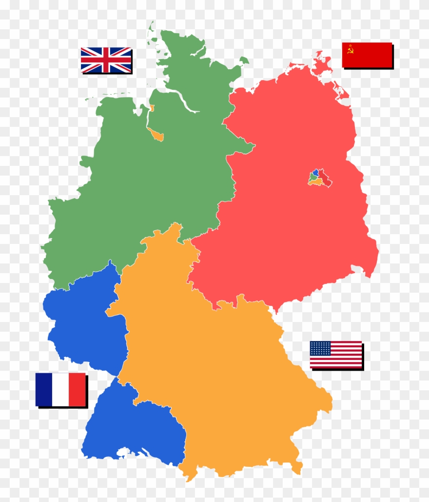 Map Of Partitioned Germany Showing The Nations In Control - Germany Map Before 1989 Clipart