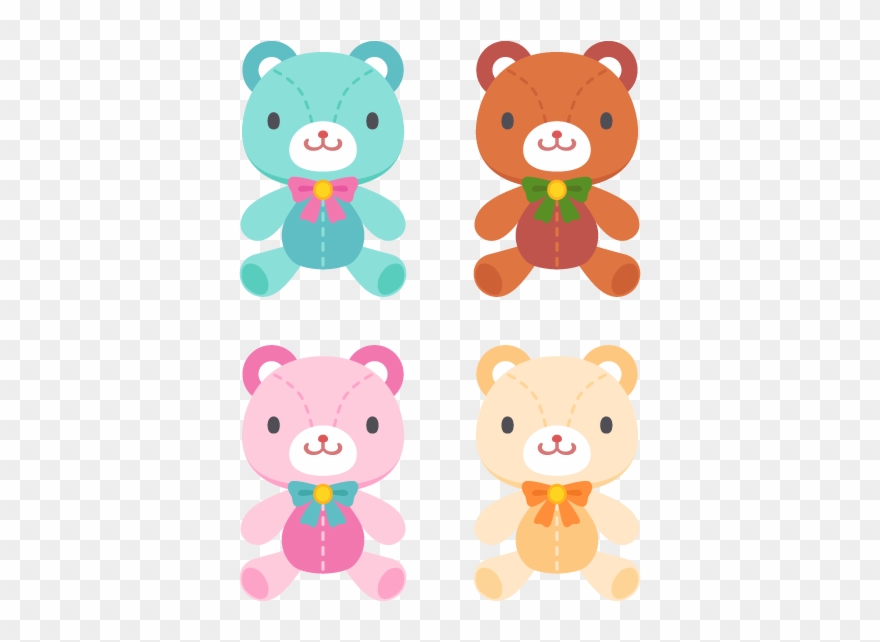 Stuffed Bears 4 Colors Free Png And Vector - Cartoon Clipart