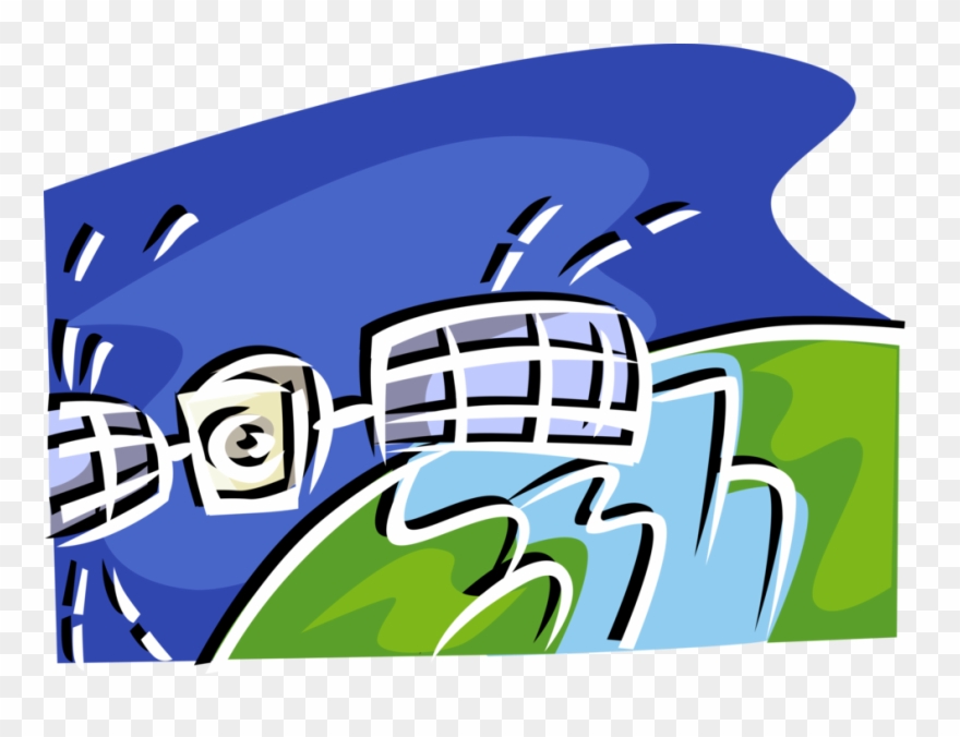 Vector Illustration Of Global Communications Satellite - Illustration Clipart