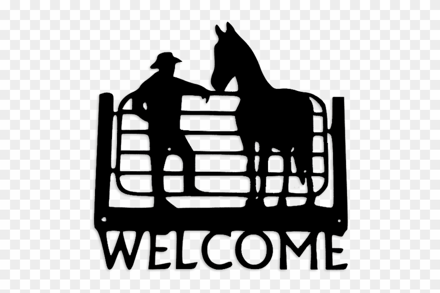 Cowboy With Horse At Gate - Farmer And Cow Silhouette Clipart