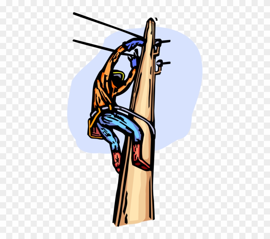 Vector Illustration Of Electrician Lineman Repairs - Illustration Clipart