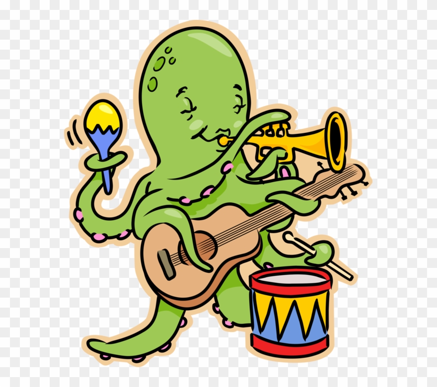 Vector Illustration Of Giant Octopus Plays Guitar, - Things That Come In 8s Clipart
