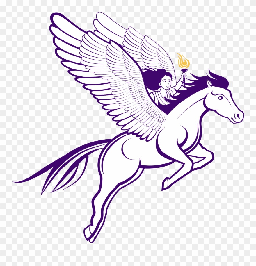 A Woman Flying On A Pegasus Horse Holding A Torch - Mane Clipart