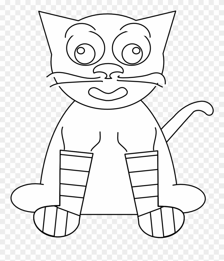 Cartoon Cat In Rainbow Socks Black White Line Art Coloring - Clip Art - Png Download