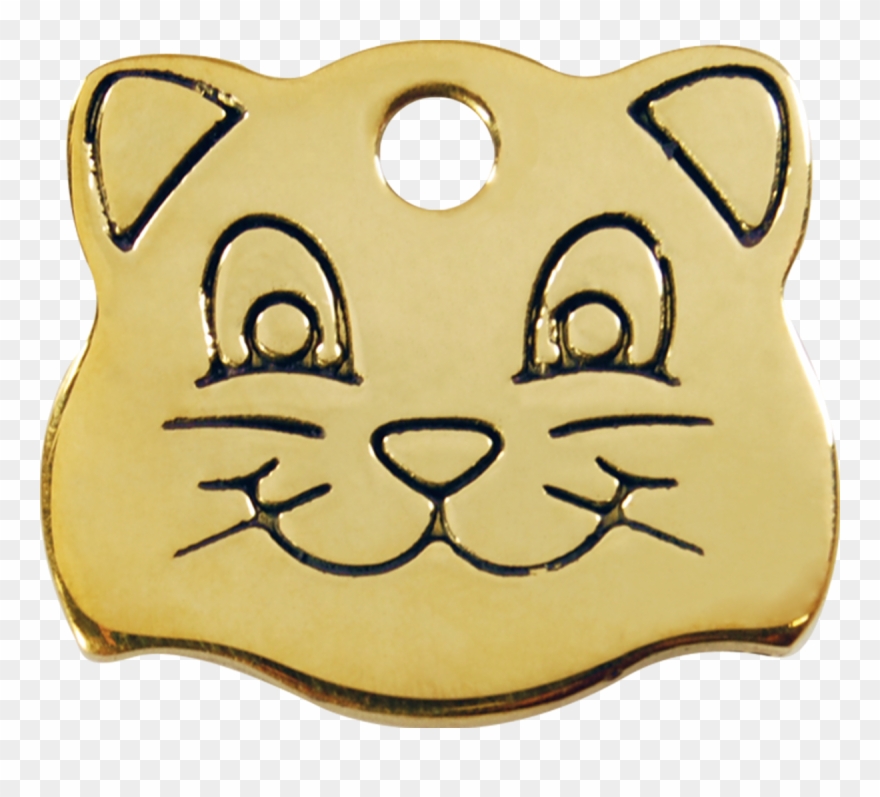 Red Dingo Brass Cat Face Pet Id Tag - Pakabukai Katems Clipart