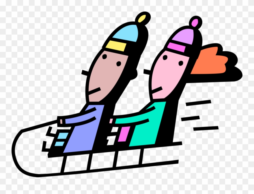 Vector Illustration Of Boyfriend And Girlfriend Tobogganing - Schlittenfahren Clipart - Png Download