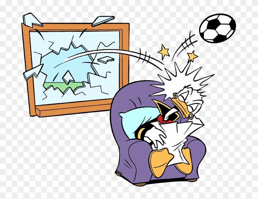 New Donald Struck With Soccer Ball Through Broken Window - Cartoon Clipart