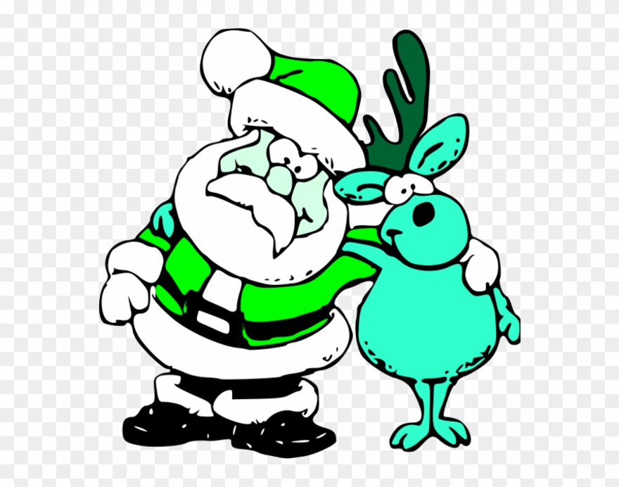 Santa Reindeer Clip Art - Santa And Reindeer Hugging - Png Download