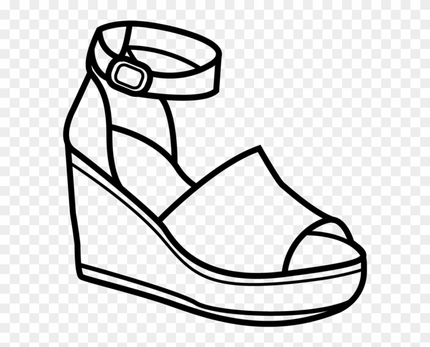 Wedge Sandal 1 - Line Art Clipart
