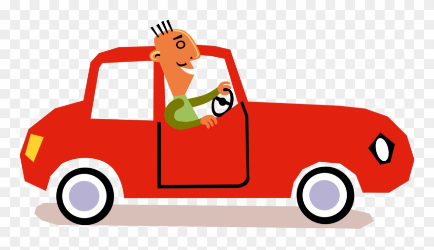 Vector Illustration Of Man Drives Automobile Car Motor Clipart