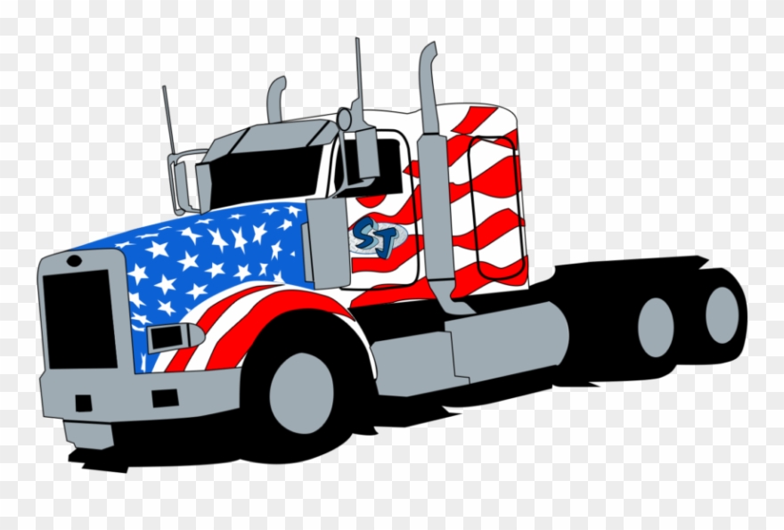 Lowbed Truck With American Flag - Trailer Truck Clipart