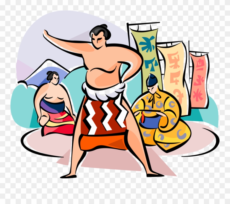 Japanese Sumo Image Illustration Of Wrestles In - Cartoon Clipart