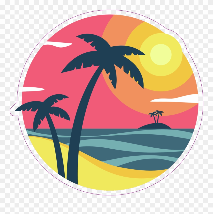 Sunrise With Palm Trees On A Tropical Island Sticker - Palm Trees Clipart