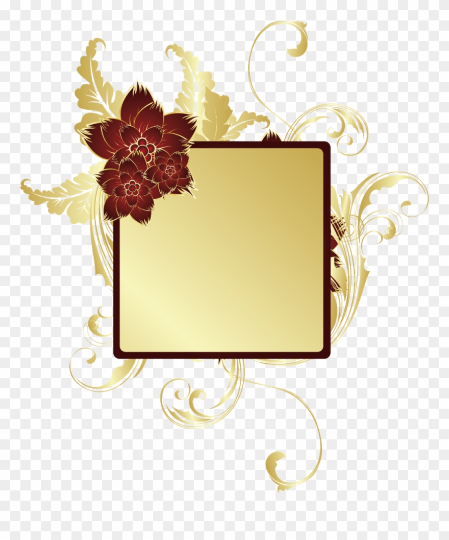 Gold Swirls Redflower Flowers Goldleaves Frame Header - Portable Network Graphics Clipart