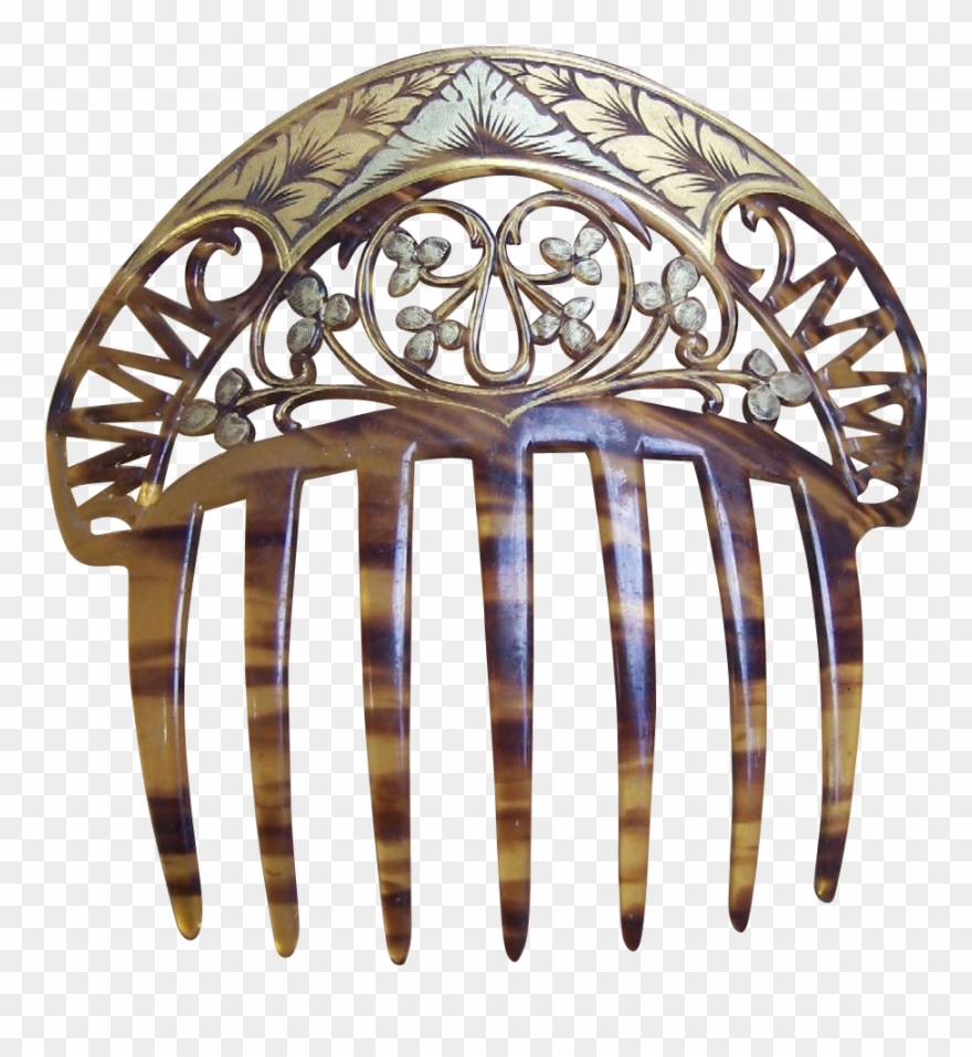 Art Nouveau Hair Comb Faux Tortoiseshell With Gilded - Gate Clipart