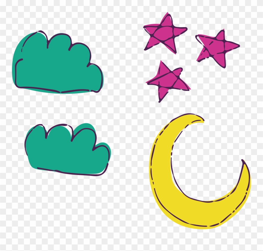 And Stars Cartoon Watercolor Transprent Png Free - Drawing Moon And Stars Transparent Clipart