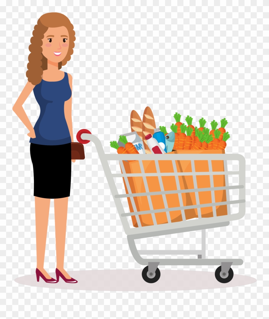 Big Image - People Shopping With Cart Clipart - Png Download