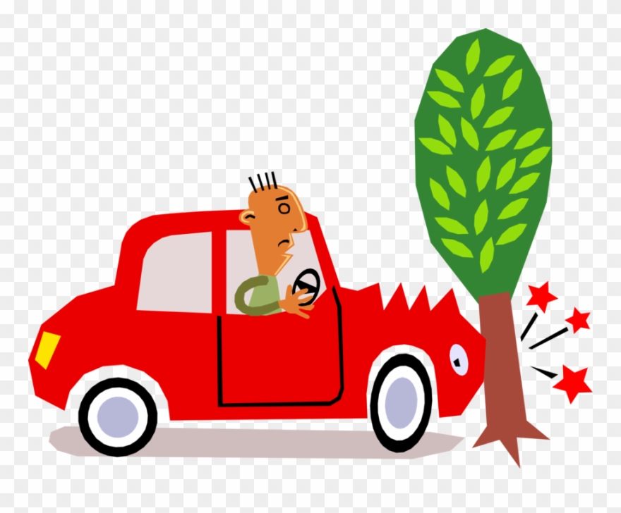 Vector Illustration Of Car Motorist Driver Has Accident - Cartoon Car Crash Into Tree Clipart