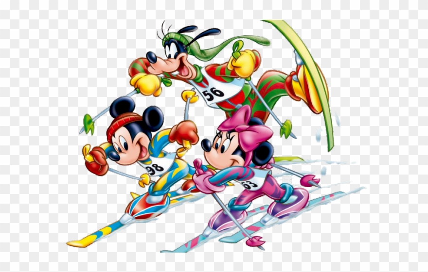 Snowboarding Clipart Mickey Mouse - Mickey Skiing - Png Download