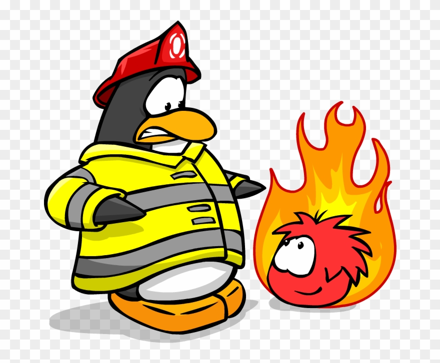 Firefighter Clipart Transparent - Black Puffle On Fire - Png Download