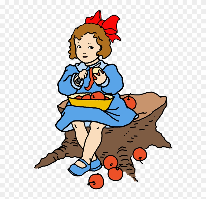 Girl At Thanksgiving Peeling Apples - Girl Peeled Orange Clipart - Png Download