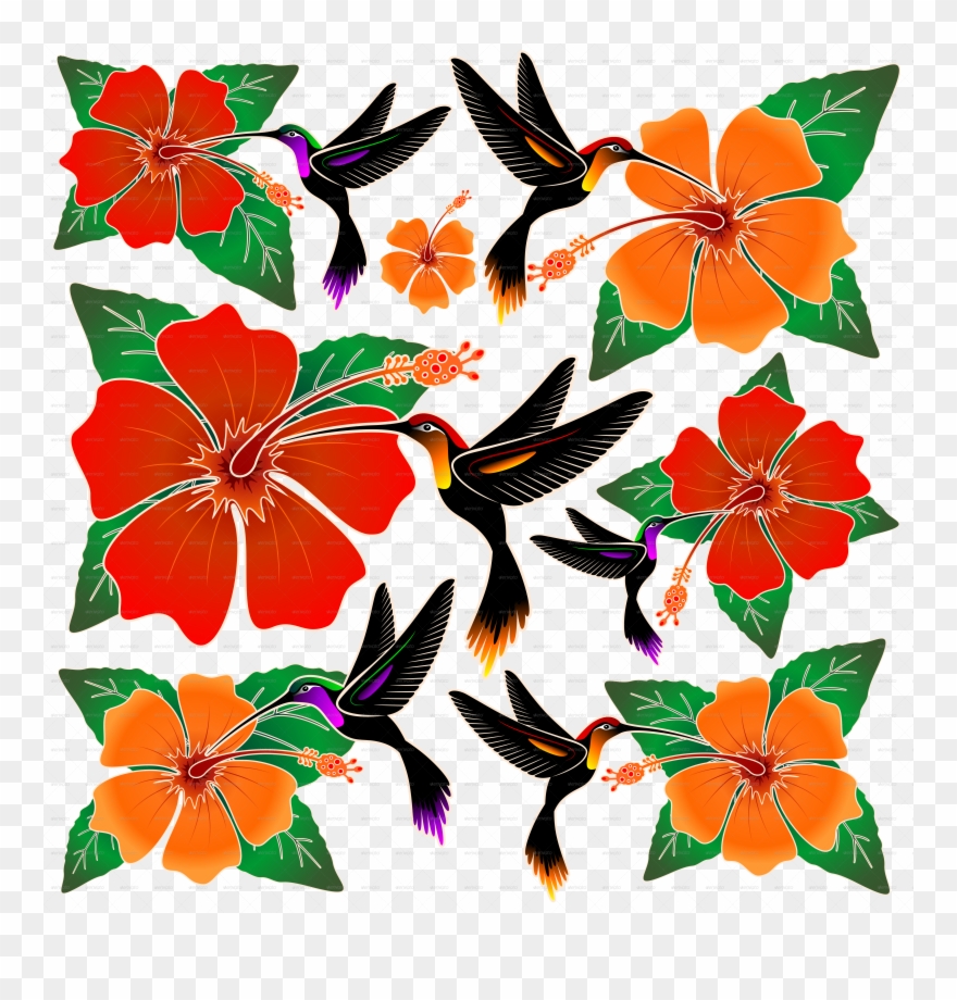 Batik High Quality Png Png Images - Hummingbird And Hibiscus Shower Curtain Clipart