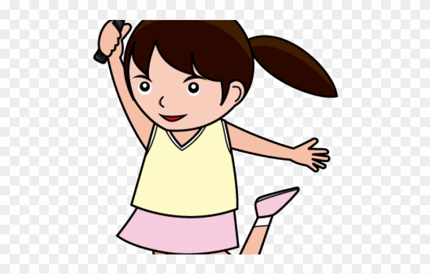 Badminton Clipart Female - Girl Playing Badminton Easy Drawing - Png Download