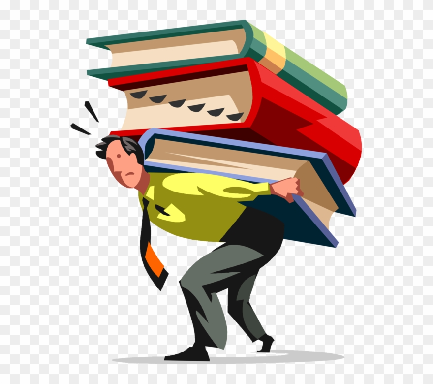 Vector Illustration Of Overloaded Businessman Overwhelmed - Cartoon Clipart