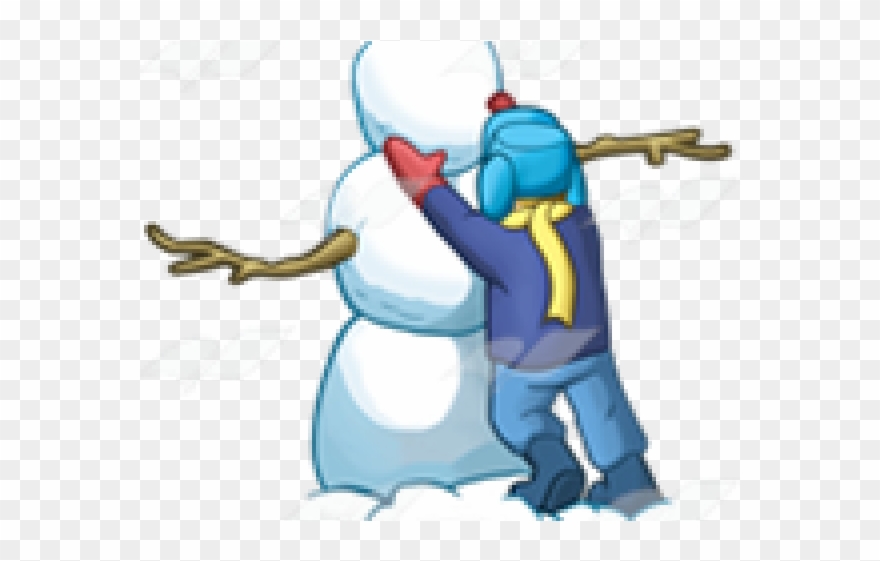 Snowman Clipart Building - Boy Building A Snowman - Png Download