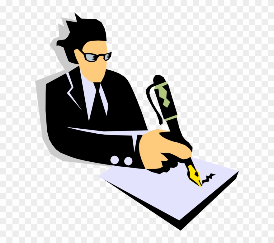 Vector Illustration Of Businessman Writing On Paper - Writing Man Vector Png Clipart