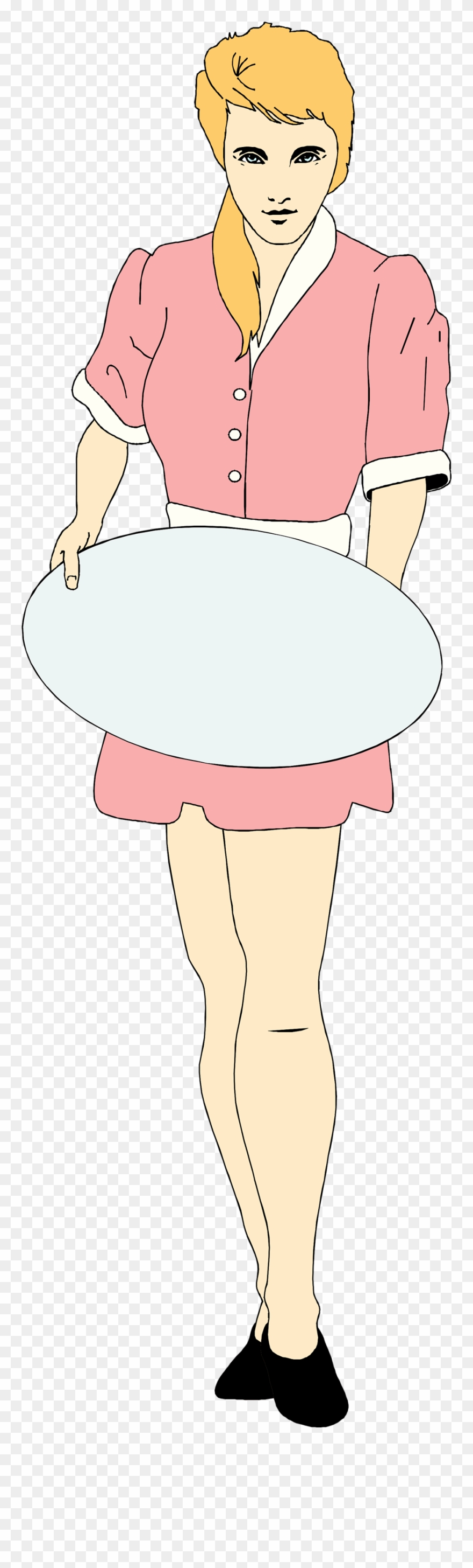 Waitress With Tray Clip Art - Cartoon - Png Download