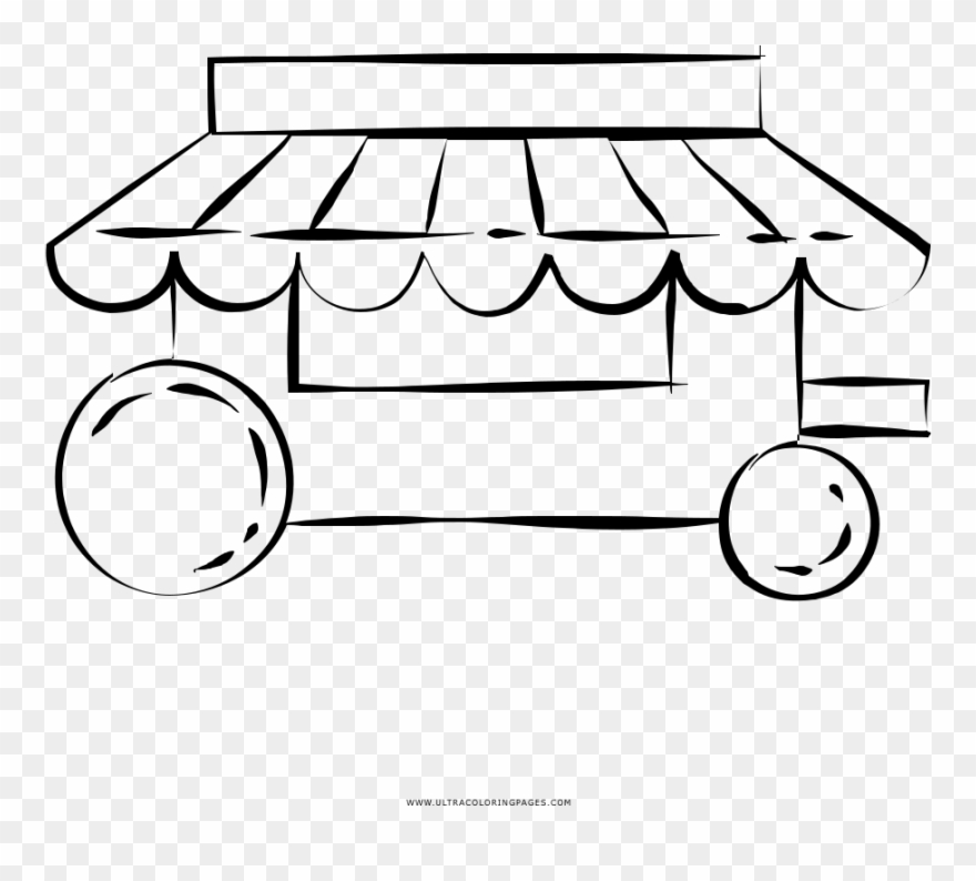 Food Cart Coloring Page - Line Art Clipart