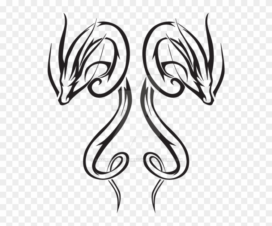 600 X 776 1 - Twin Dragon Tribal Tattoo Clipart