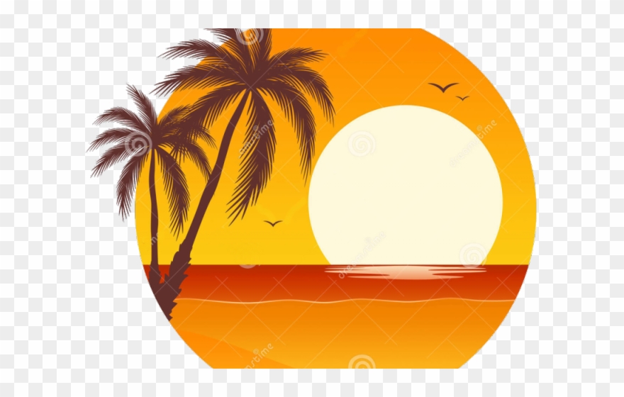 Eiland Clipart Paradise - Sunset Palm Tree Drawing - Png Download