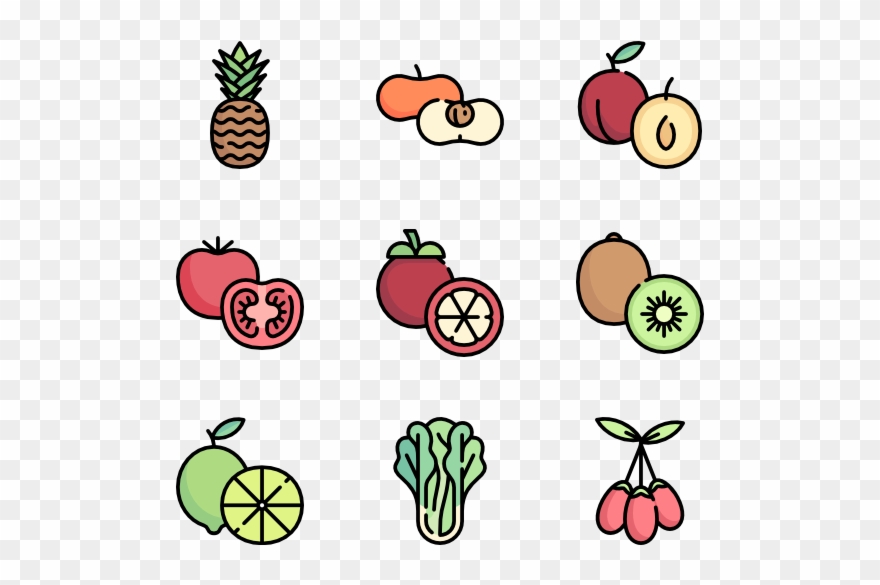 Icons Free Vector Fruits And Vegetables - Cartoon Fruits And Vegetables Png Clipart