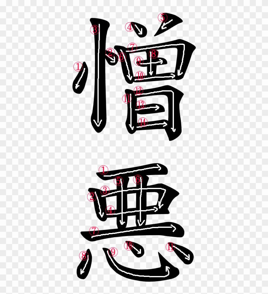 Kanji Writing Stroke Order For 憎悪 - Japanese Demon Png Clipart
