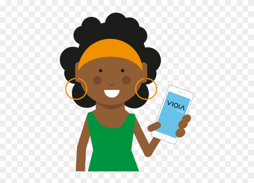 Female Violacard User Holding Her Phone With Violacard - Cartoon Clipart