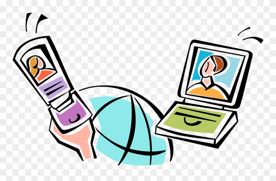 Vector Illustration Of Colleagues Communicate Via Mobile Clipart