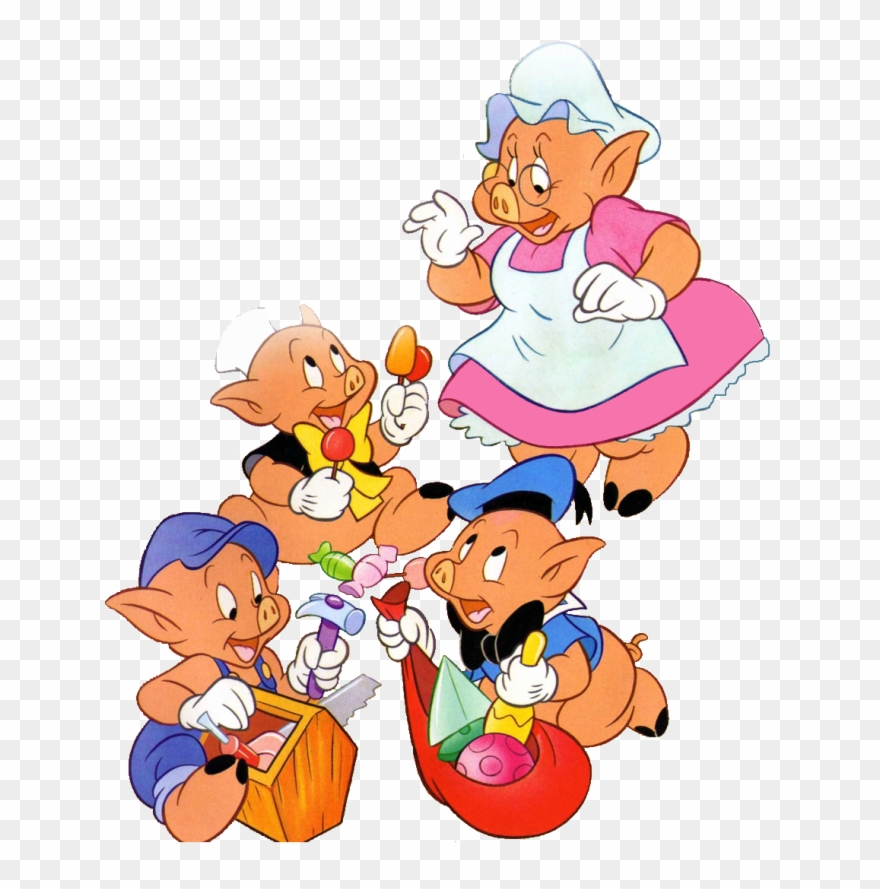 Three Little Pigs, Stories For Kids, Paper Toys, Nursery - Los Tres Cerditos Con Su Mama Clipart