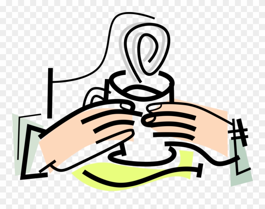 Vector Illustration Of Hands Hold Hot Cup Of Coffee Clipart