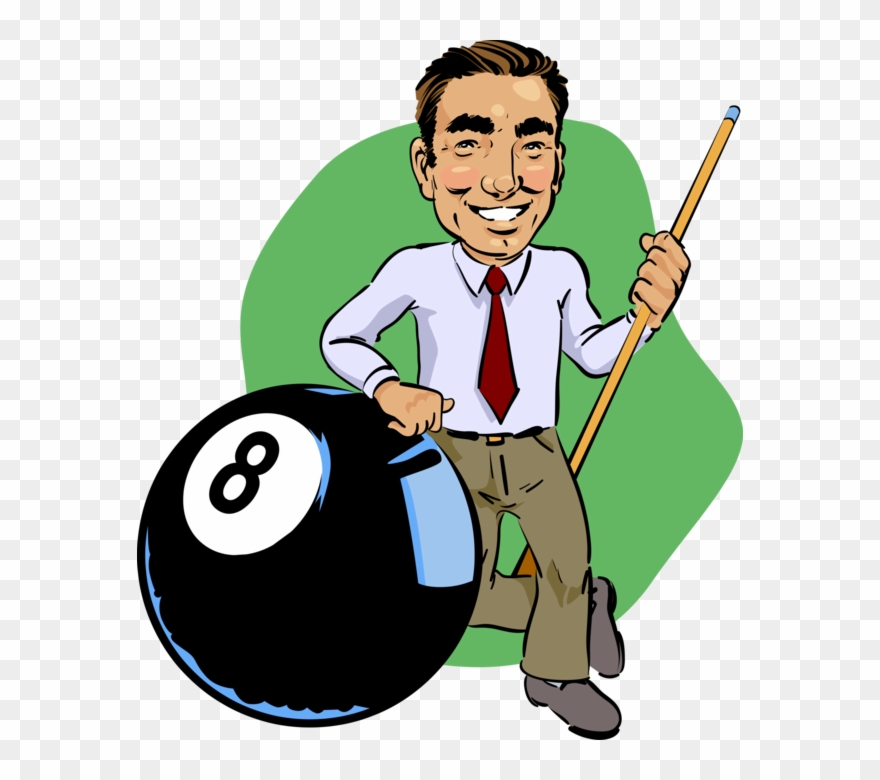 Vector Illustration Of Game Of Pocket Billiards Pool - Cartoon Pool Player Clipart