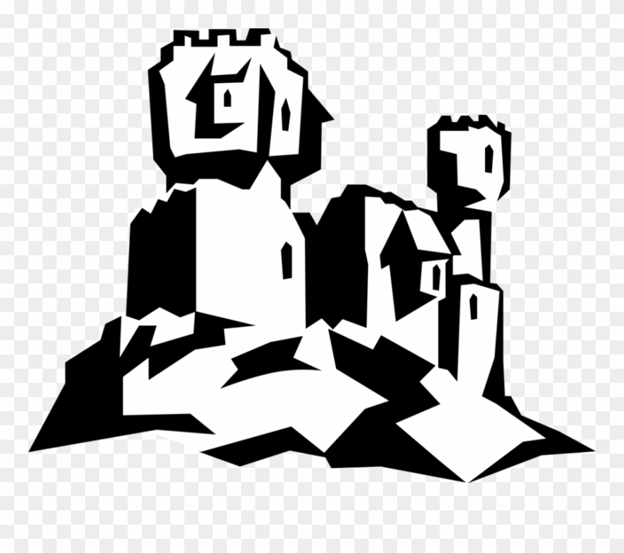 Vector Illustration Of Fortified European Castle Structure Clipart
