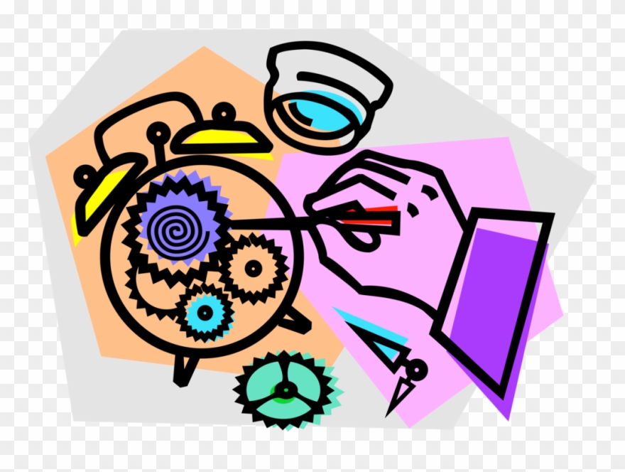 Vector Illustration Of Artisan Watchmaker Repairs Alarm Clipart