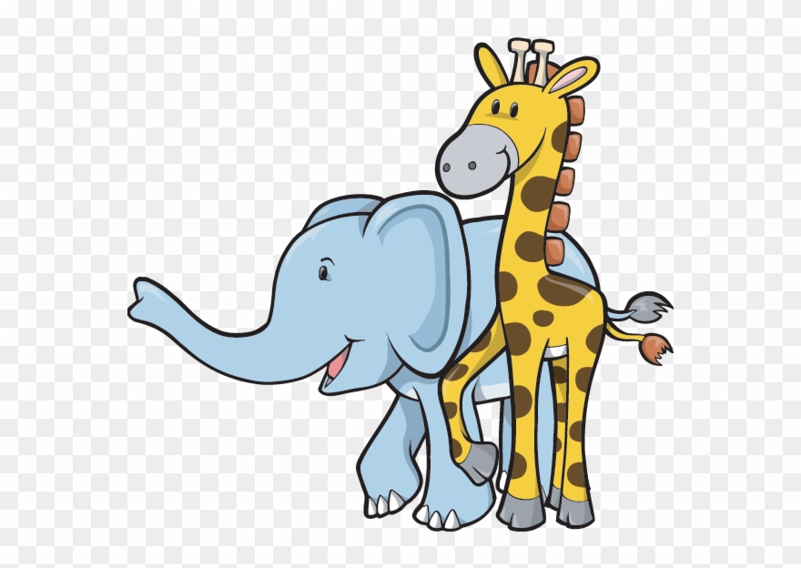Clipart Giraffe Elephant - Giraffe And Elephant Cartoon - Png Download